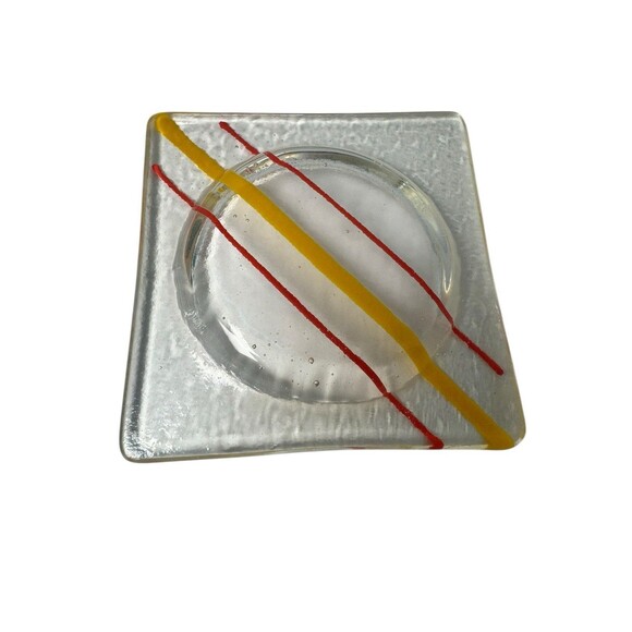 4 Art Glass Fused Artisan Coasters Blue Yellow Red  Trinket bowl Decor Vintage - Picture 16 of 16
